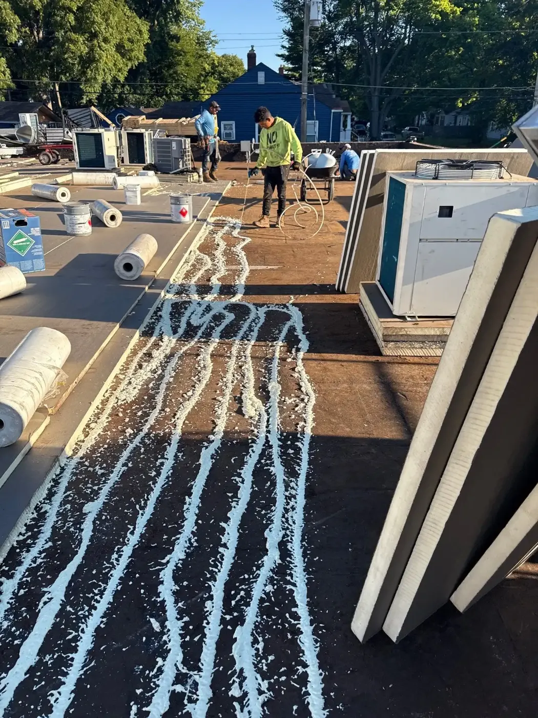 Tarping and dry-in on a Yorktown commercial roof